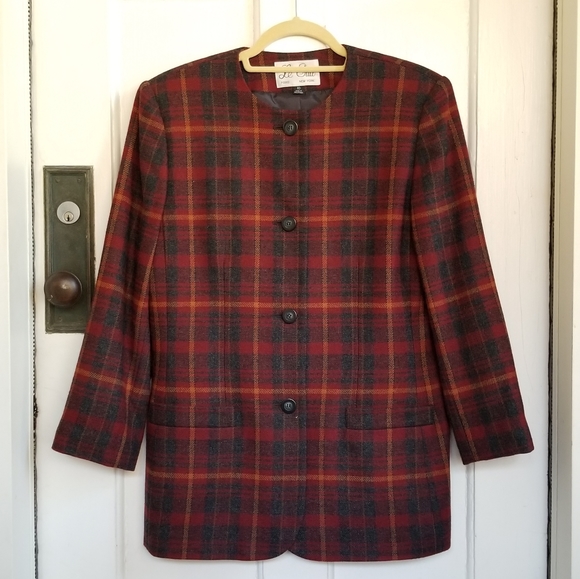 Le Suit Jackets & Blazers - Le Suit Red & Black Plaid 4 Button Blazer